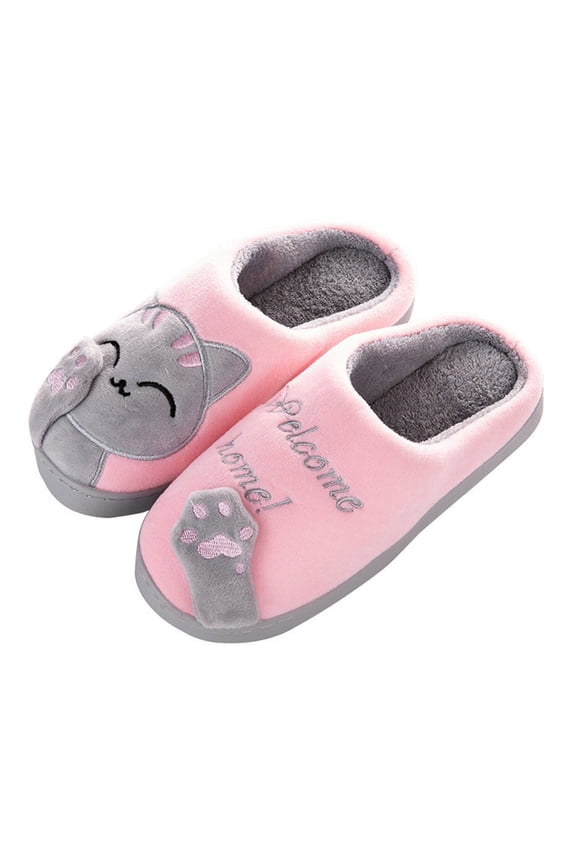 Luxalzxs Cat Slippers for Women Winter Home Slippers Animal Slippers Non-Slip Warm Indoor Bedroom Floor Shoes