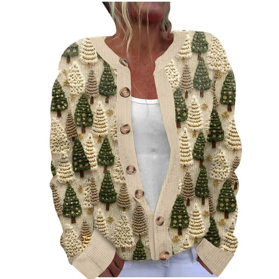 Luxalzxs Christmas Cardigan for Women Ugly Christmas Sweater Xmas Holiday Santa Claus Tree Snowman Open Front Knit Sweaters Outerwear