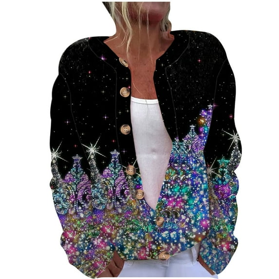 Luxalzxs Christmas Cardigan for Women Ugly Christmas Sweater Xmas Holiday Santa Claus Tree Snowman Open Front Knit Sweaters Outerwear