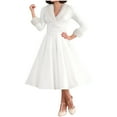 thumbnail image 1 of Luxalzxs Christmas Dresses for Women Solid Color Plush V-Neck Long Sleeve High Waisted Flowy Swing Dress A-Line Party Gowns Dress, 1 of 5