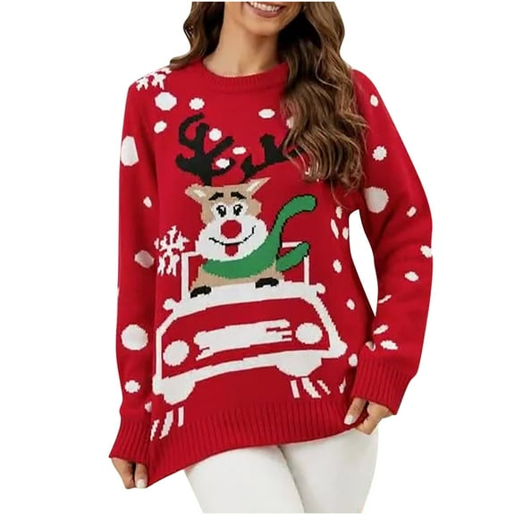 Luxalzxs Christmas Sweaters for Women 2023 Reindeer Knitted Loose Pullover Sweater Long Sleeved Top Round Neck Sweater