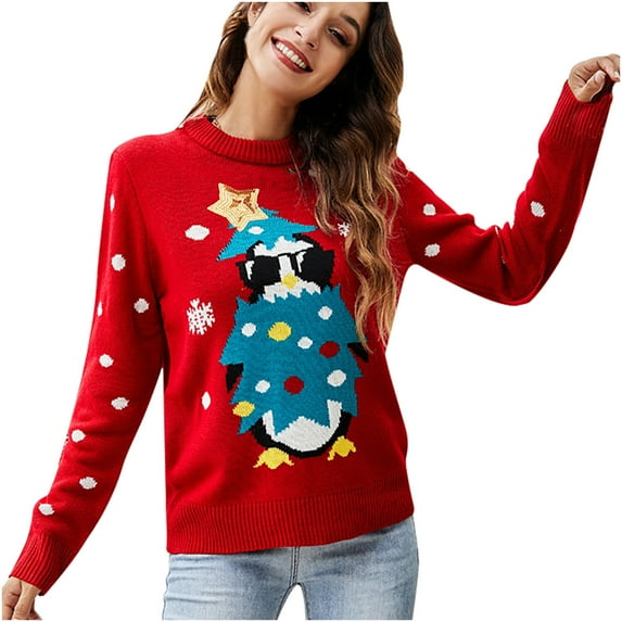 Luxalzxs Christmas Sweaters for Women 2023 Round Neck Long Sleeve Knitted Pullover Ugly Christmas Sweater