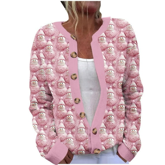 Luxalzxs Christmas Sweaters for Women Xmas Tree Snowman Santa Fun Patterns Cute Cardigans Winter Button Down Knit Sweaters Outerwear