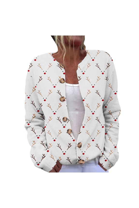 Luxalzxs Christmas Sweaters for Women Xmas Tree Snowman Santa Fun Patterns Cute Cardigans Winter Button Down Knit Sweaters Outerwear