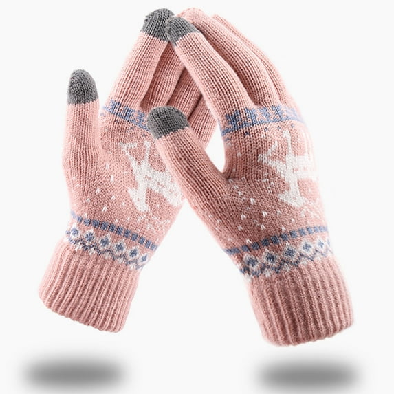 Luxalzxs Christmas Thick Knit Gloves for Women Winter Deer Knitted Warm Gloves Touchscreen Texting Gloves