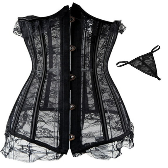 Luxalzxs Corset Lingerie for Women Tummy Control Plus Size Lace See-Through Underbust Corset & Panty Set Body Shaper Bustier