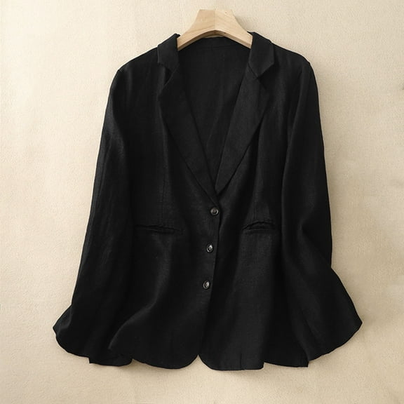 Luxalzxs Cotton Linen Blazer Womens Long Sleeve Loose Casual Blazer Jackets Notch Lapel Single Breasted Suit Coat Jackets Retro Boyfriend Comfy Work Blazer