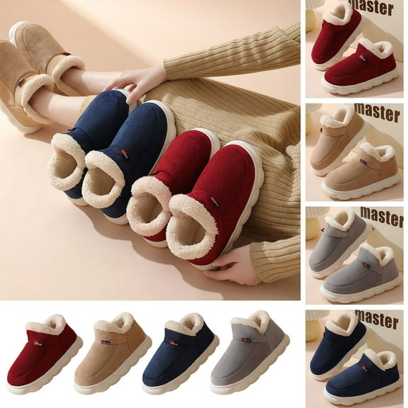 Luxalzxs Cotton Slippers for Women Men Indoor Outdoor Soft Plush Slippers Winter Autumn Warm Ankle Bootie Slippers Home Bedroom Shoes Cozy Non Slip Fleece Lined Memory Foam Slippers House Slippers