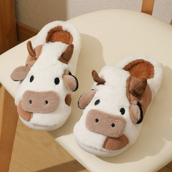 Luxalzxs Cow Slippers for Women Men Cute Animal Home Slippers Winter Fuzzy Memory Foam Fluffy Warm House Shoes Indoor Outdoor Couple Slippers