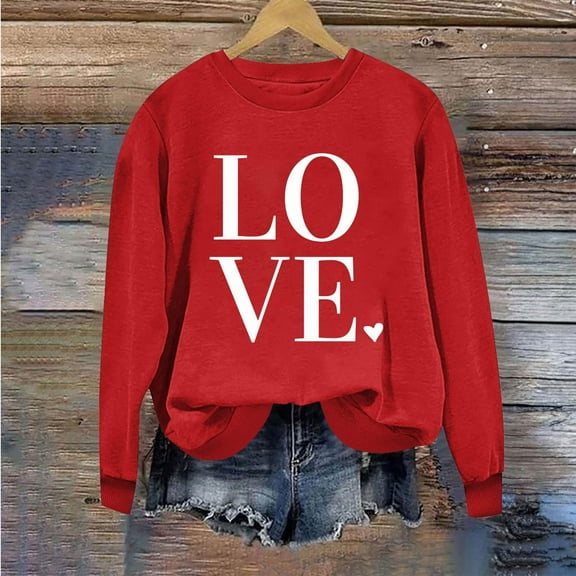 Luxalzxs Crew Neck Sweatshirts Women Cute Love Letter Graphic Long Sleeve Shirts Casual Valentines Pullover Tops
