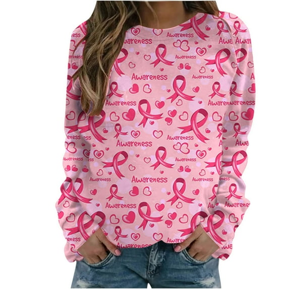 Luxalzxs Crewneck Sweatshirts Women Pink Ribbon Breast Cancer Sweatshirts Cancer Fight Awareness Shirt Pullover Hoodless Sweatshirt