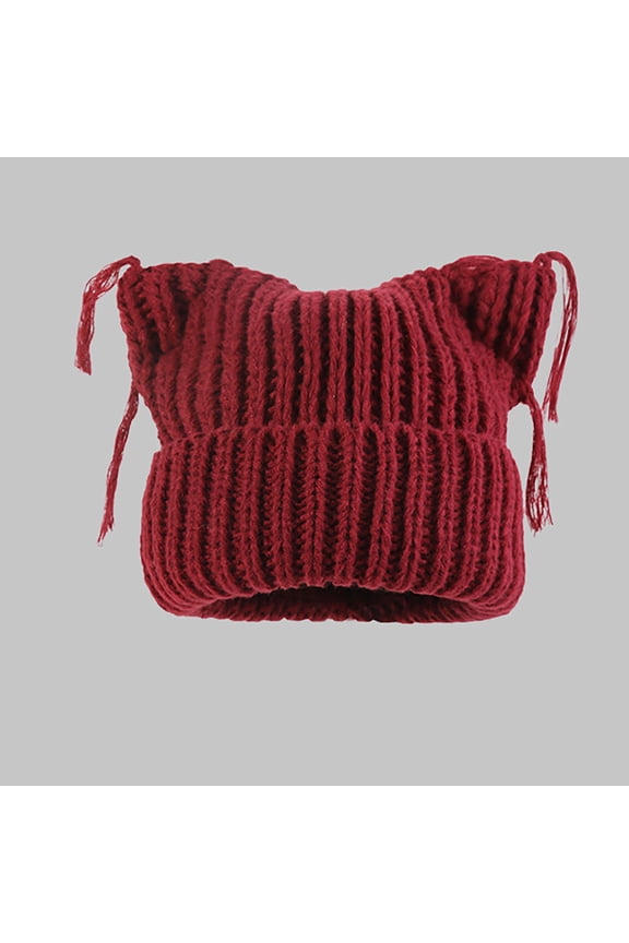 Luxalzxs Crochet Hats for Women Y2K Beanie Knit Cat Ear Tassel Beanies Soft Stylish Beanie Winter Warm Cute Cap