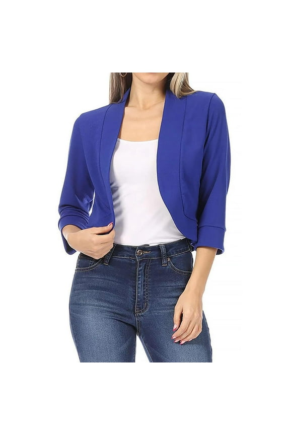 Luxalzxs Cropped Blazer for Women 3/4 Sleeve Open Front Casual Work Office Bolero Shrug Cardigan Suit Jacket Summer Lightweight Slim Business Blazers