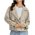 thumbnail image 1 of Luxalzxs Cropped Trench Coat for Women Long Sleeve Double Breasted Notched Lapel Casual Loose Fit Jackets with Pockets, 1 of 5