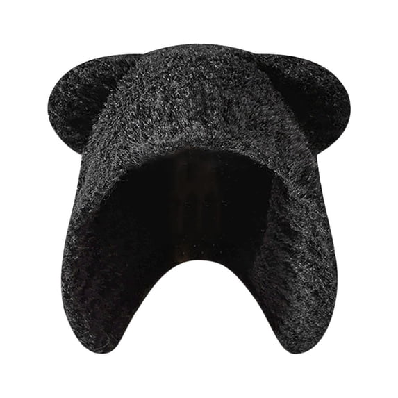 Luxalzxs Cute Fuzzy Bear Ear Beanie Hat for Women, Kawaii Warm Knitted Slouchy Winter Hat, Y2K Bear Ears Beanie Crochet Hat