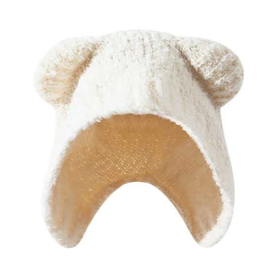 Luxalzxs Cute Fuzzy Bear Ear Beanie Hat for Women, Kawaii Warm Knitted Slouchy Winter Hat, Y2K Bear Ears Beanie Crochet Hat