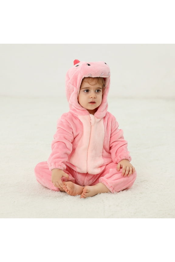 Luxalzxs Dinosaur Onesies for Kids Infant Toddler Flannel Hooded Romper Jumpsuit Soft Animal Outfit One Piece Snowsuit Halloween Cosplay Costume