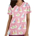 thumbnail image 1 of Luxalzxs Easter Scrub Tops Women Short Sleeve Nursing Uniform with Pockets Stretchy Bunny Eggs Print V-Neck Holiday Workwear Medical Scrub Shirts, 1 of 4