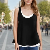 Luxalzxs Fake Two-Piece Tops for Girls Casual Summer Cotton Linen Tank Tops Kids Loose Scoop Neck Sleeveless Shirts Blouse 5-14 Years