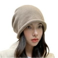 thumbnail image 1 of Luxalzxs Fall Winter Women Solid Color Fashion Stacked Hat Bun Head Hat Drawstring Rolled Knit Woolen Hat Skull Cap, 1 of 5