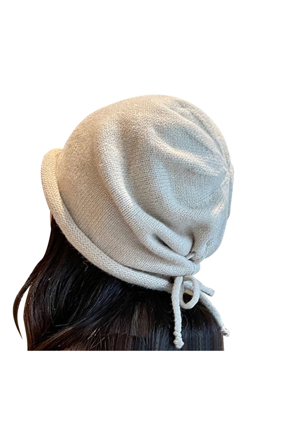 Luxalzxs Fall Winter Women Solid Color Fashion Stacked Hat Bun Head Hat Drawstring Rolled Knit Woolen Hat Skull Cap