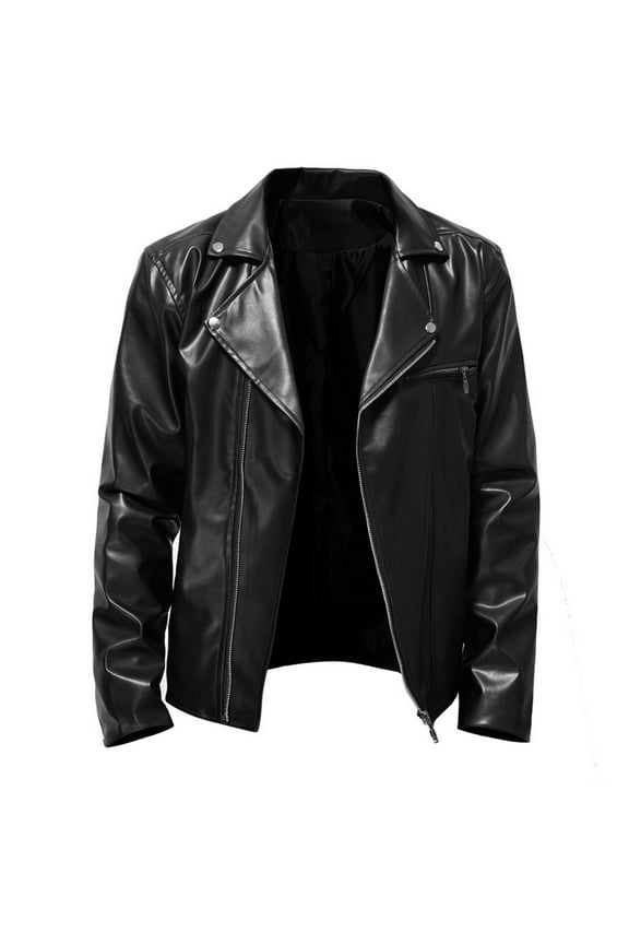 Luxalzxs Faux Leather Jackets for Men Vintage Motorcycle Lapel Asymmetric Zip-Up Slim Fit Biker Coat PU Leather Outwear Coat Bomber Jacket