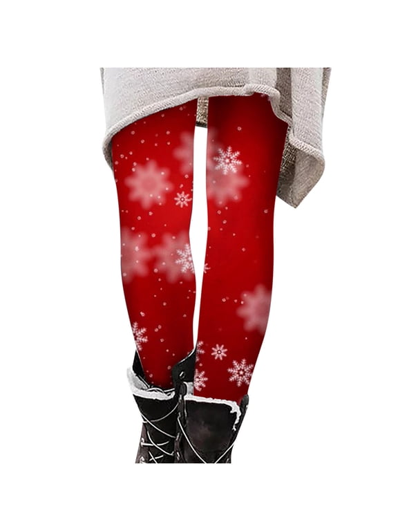 Luxalzxs Fleece Lined Leggings for Women Christmas Printing Elasticity Pants Workout Leggings Yoga Pants