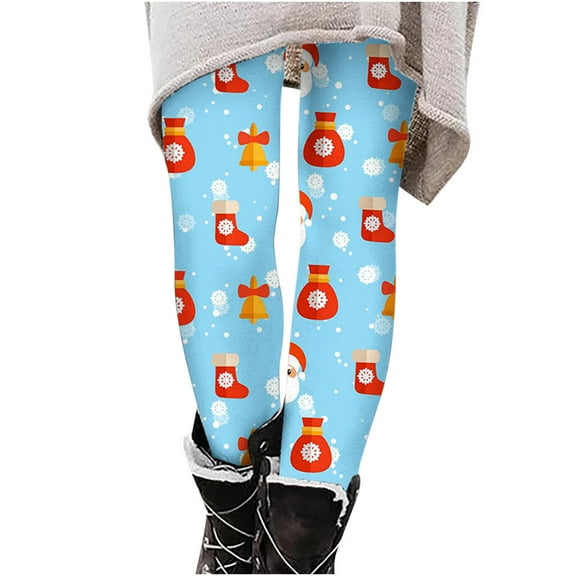 Luxalzxs Fleece Lined Leggings for Women Christmas Printing Elasticity Pants Workout Leggings Yoga Pants
