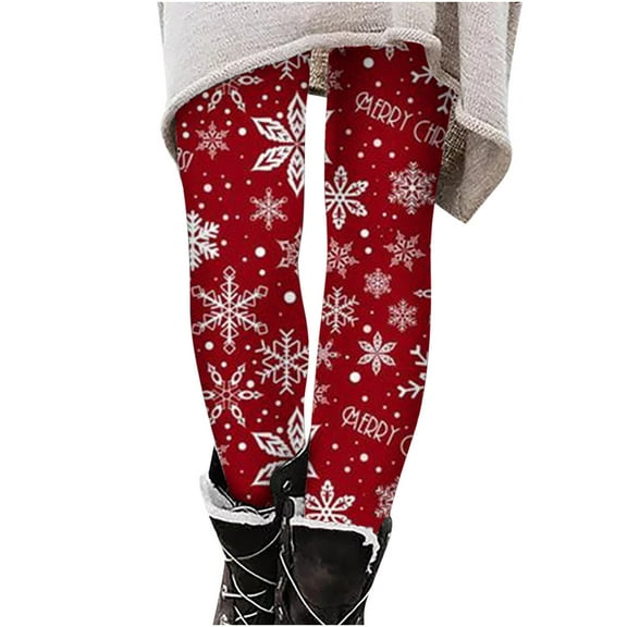 Luxalzxs Fleece Lined Leggings for Women Christmas Printing Elasticity Pants Workout Leggings Yoga Pants