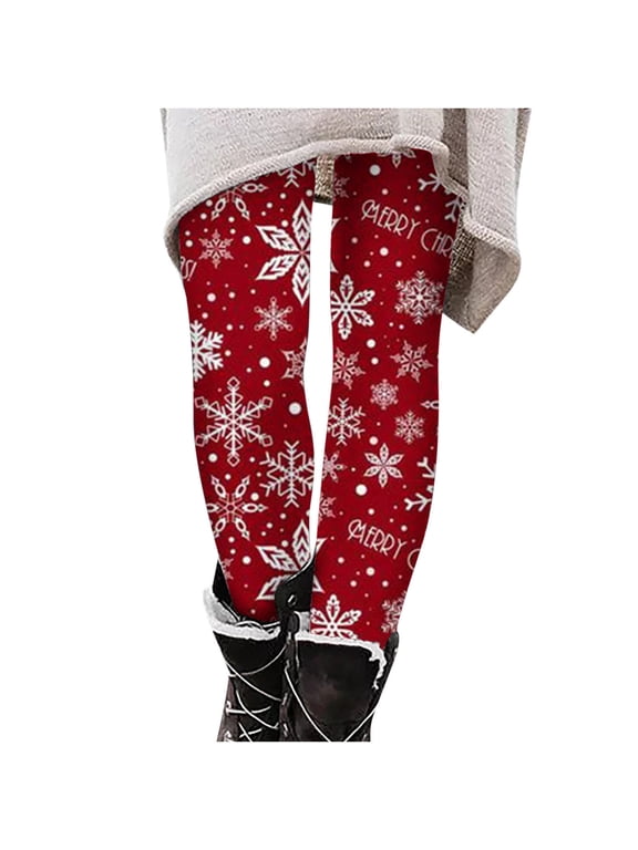 Luxalzxs Fleece Lined Leggings for Women Christmas Printing Elasticity Pants Workout Leggings Yoga Pants