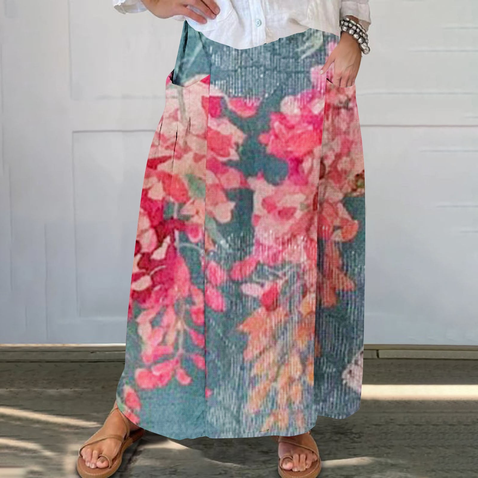 Luxalzxs Floral Maxi Skirt for Women Trendy Summer High Waisted