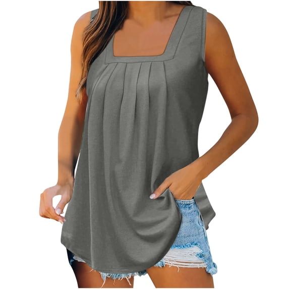 Luxalzxs Flowy Tank Tops for Women Summer Fashion Solid Color Square Neck Comfortable Loose Fit T-Shirt Sleeveless Blouse Casual Tops
