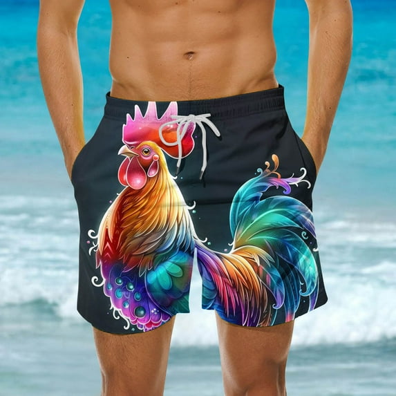 Luxalzxs Funny Chicken Mens Swim Trunks, Rooster Swimming Trunk for Men, Beach Shorts, Mens Swim Shorts Fashion Quick-Dry Beach Board Shorts
