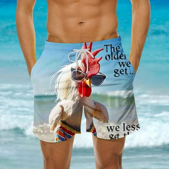 Luxalzxs Funny Chicken Mens Swim Trunks, Rooster Swimming Trunk for Men, Beach Shorts, Mens Swim Shorts Fashion Quick-Dry Beach Board Shorts