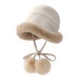 thumbnail image 1 of Luxalzxs Furry Bucket Hat for Women, Winter Warm Plus Velvet Thickened Solid Color Fisherman Hat with Pompom, 1 of 5