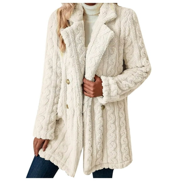 Luxalzxs Fuzzy Fleece Jacket for Women Fashion Long Sleeve Lapel Collar Button Down Teddy Coat Plush Warm Winter Outwear Jackets