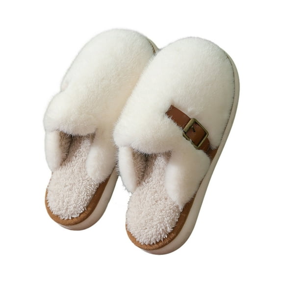 Luxalzxs Fuzzy Slippers Women Slip-on Bedroom Slippers, Closed Toe Winter Warm House Shoes Soft Plush Indoor Outdoor Memory Foam Slippers Non-Slip Cute House Slippers for Cold Weather