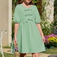 thumbnail image 1 of Luxalzxs Girls Babydoll Mini Dress Summer Puff Sleeve Bow Tie Front Peplum Dress Cute Loose Fit High Waist Short Dresses Teen Girl Prom Party Graduation Dress, 1 of 7