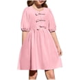 thumbnail image 1 of Luxalzxs Girls Babydoll Mini Dress Summer Puff Sleeve Bow Tie Front Peplum Dress Cute Loose Fit High Waist Short Dresses Teen Girl Prom Party Graduation Dress, 1 of 5