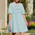 thumbnail image 1 of Luxalzxs Girls Babydoll Mini Dress Summer Puff Sleeve Bow Tie Front Peplum Dress Cute Loose Fit High Waist Short Dresses Teen Girl Prom Party Graduation Dress, 1 of 7