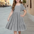 thumbnail image 1 of Luxalzxs Girls Boho Square Neck Flutter Sleeve Smocked Tiered Dress Summer Casual A Line Swing Flowy Mini Dress Party Sundress Beach Dress Princess Dress, 1 of 8