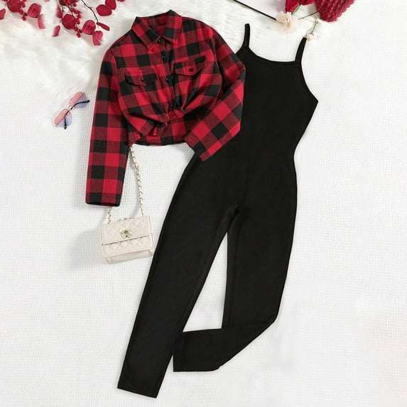 Luxalzxs Girls Fashion Causal Fall Outfits Long Sleeve T-Shirt + Wide Leg Pants 2 Pcs Sets Romper Clothes Set Jumpsuits Outfit 2 Piece Outfits 6-13 Years