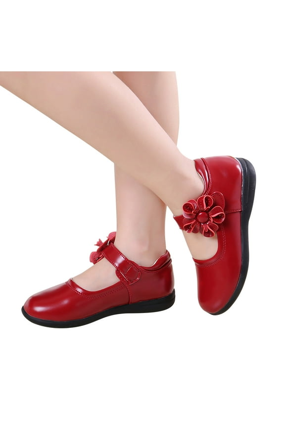 Luxalzxs Girls Mary Jane Flat School Uniform Shoes Toddler Girls Ballet Flat Flower Girl Dress Shoes Party Faux Leather Princess Shoes 3-12 Years