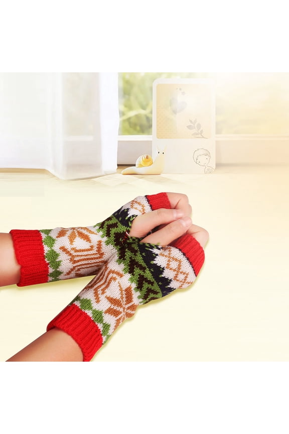 Luxalzxs Gloves for Cold Weather Women Wool Knit Fingerless Snowflake Pattern Keep Warm Winter Gloves