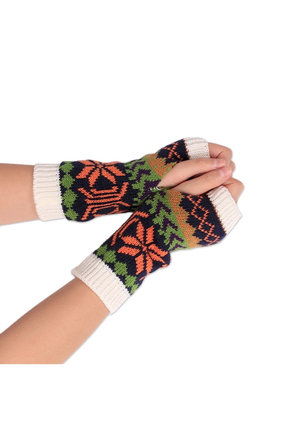 Luxalzxs Gloves for Cold Weather Women Wool Knit Fingerless Snowflake Pattern Keep Warm Winter Gloves