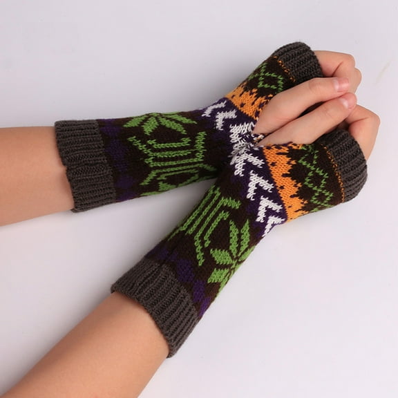 Luxalzxs Gloves for Cold Weather Women Wool Knit Fingerless Snowflake Pattern Keep Warm Winter Gloves