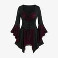 thumbnail image 1 of Luxalzxs Gothic Tops for Women Bell Sleeve Skull Lace Handkerchief Tee Blouse V Neck 3/4 Sleeve Vintage Halloween Flowy Tops, 1 of 5