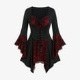 thumbnail image 1 of Luxalzxs Gothic Tops for Women Bell Sleeve Skull Lace Handkerchief Tee Blouse V Neck 3/4 Sleeve Vintage Halloween Flowy Tops, 1 of 5