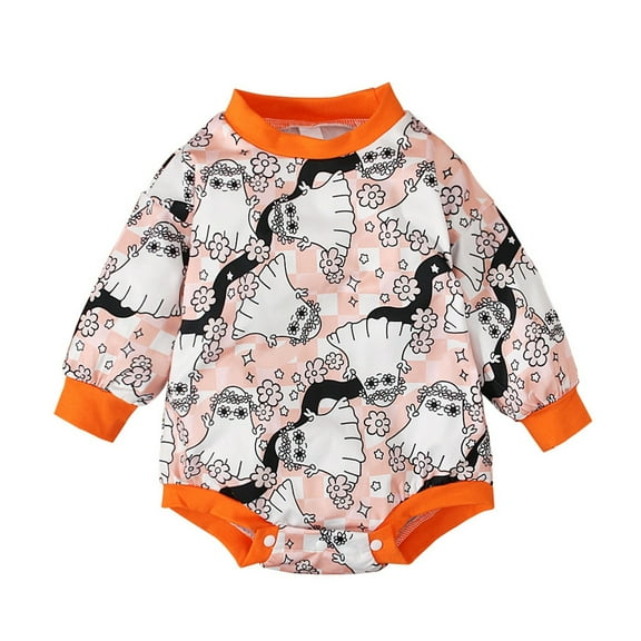 Luxalzxs Halloween Baby Onesies Toddler Infant Boy Girl Ghost Print Sweatshirt Romper Long Sleeve Bubble Bodysuit Jumpsuit Fall Winter Clothes