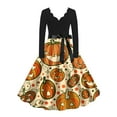 thumbnail image 1 of Luxalzxs Halloween Dress for Women 1950s Vintage Classic Printed Long Sleeve V Neck Swing Dress Tea Party Dress Evening Prom Hepburn Dresses with Belt, 1 of 2